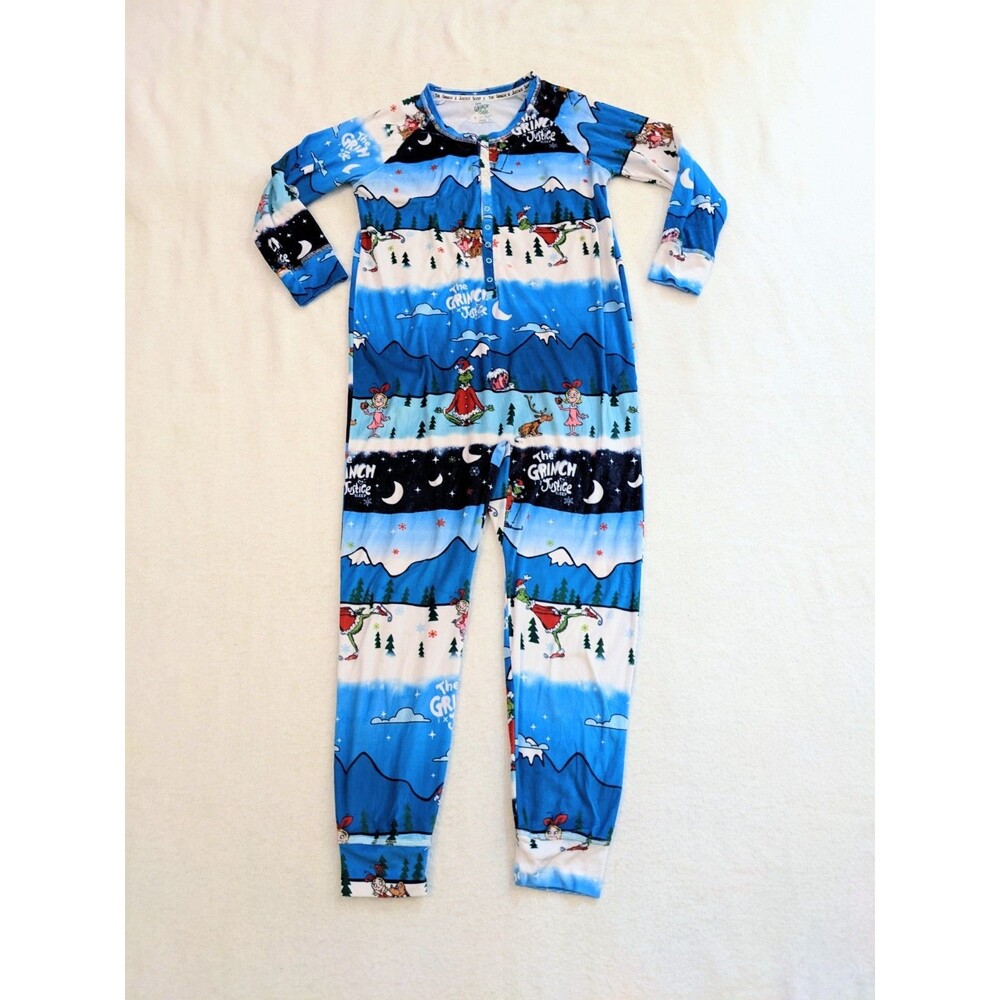 The Grinch x Justice Sleep Sz M (10) One Piece Pajamas Christmas Girls PJs